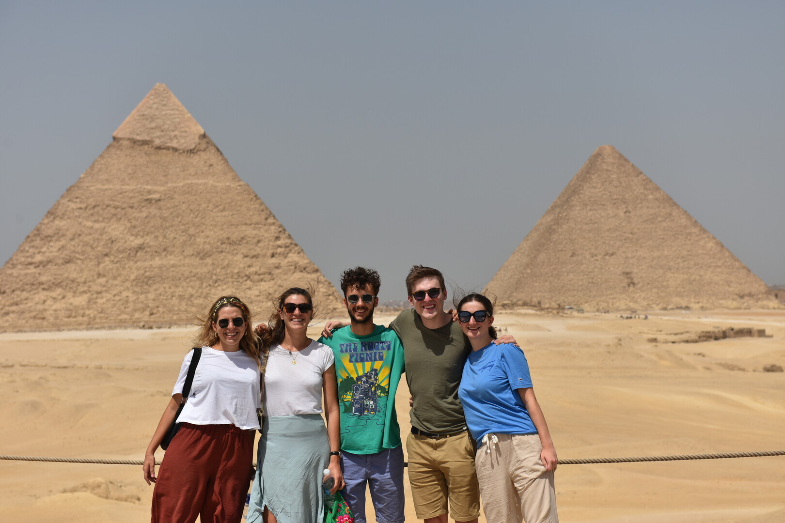 A group of boys and girls at the pyramids