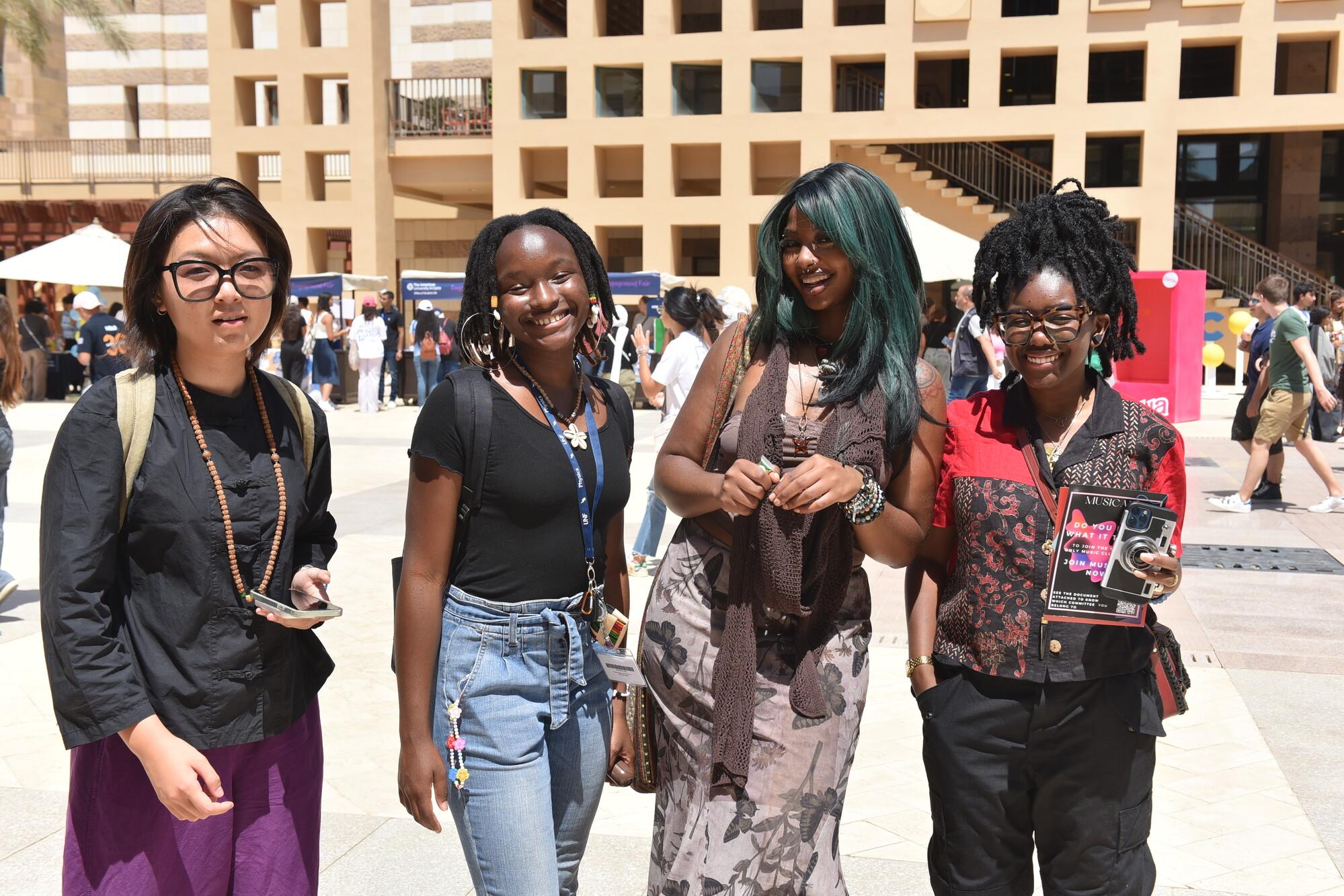 Female international students in AUC plaza