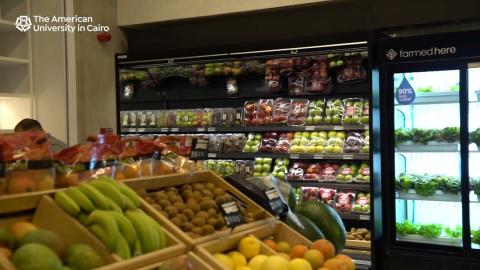 Supermarket with fruits and vegetables displayed