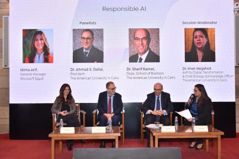 Microsoft panelists sit on a stage