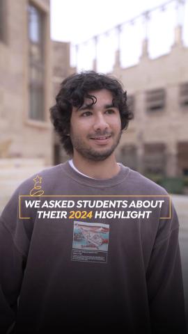 A male student is smiling. Text: We asked students about their 2024 highlights