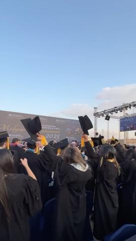 Students wearing their caps and gowns