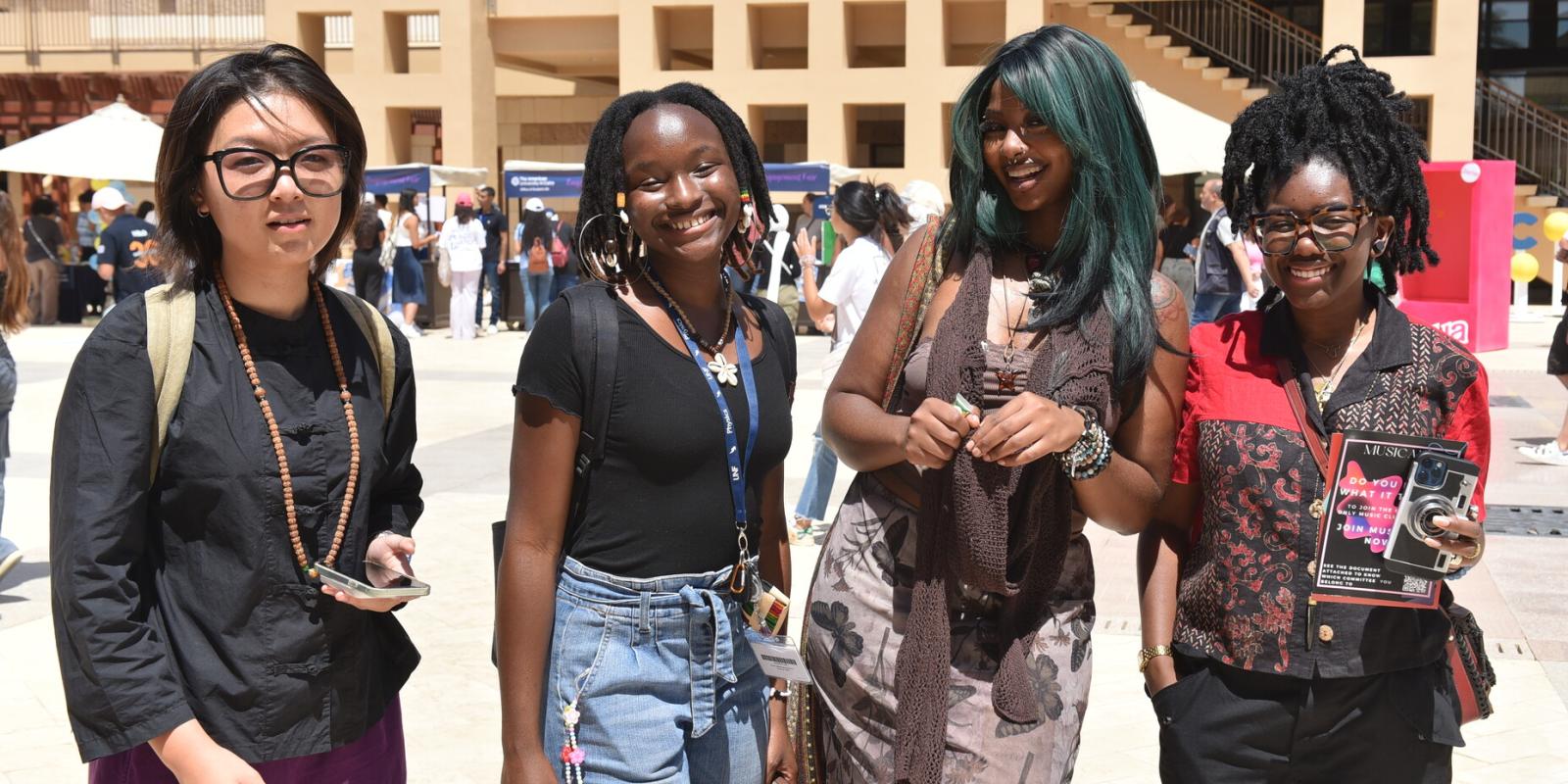 Female international students in AUC plaza