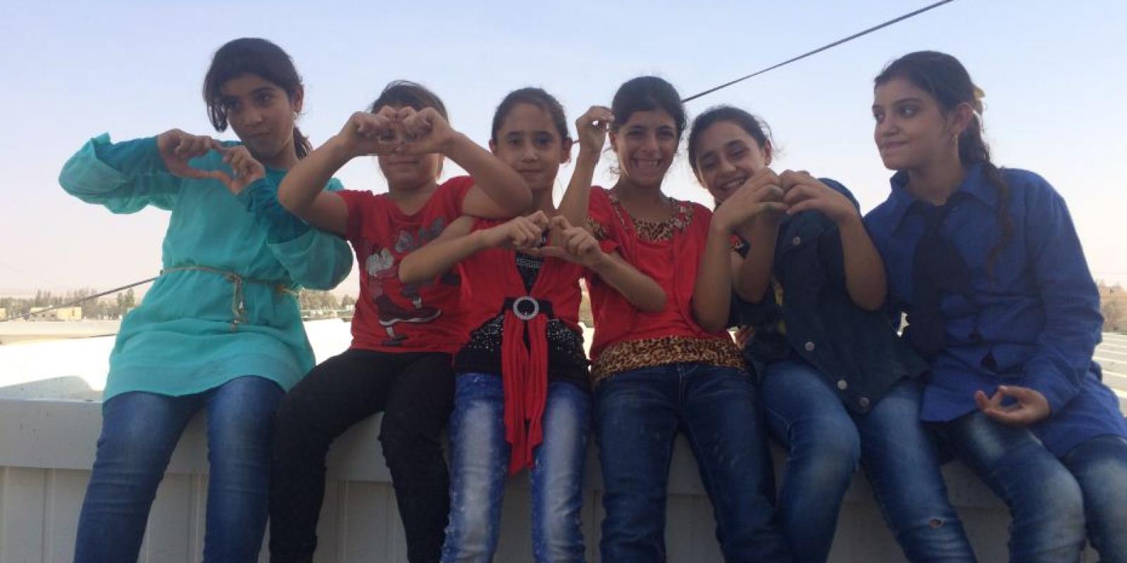 Girls in Azraq, Jordan where The Syria Fund brings items to distribute to refugees